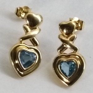 14k Yellow Gold Swiss Blue Topaz XOXO Earrings
